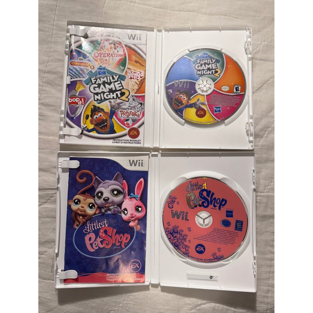 Nintendo Wii Game Bundle Hasbro Family Game Night 2 & Littlest Pet Shop EA